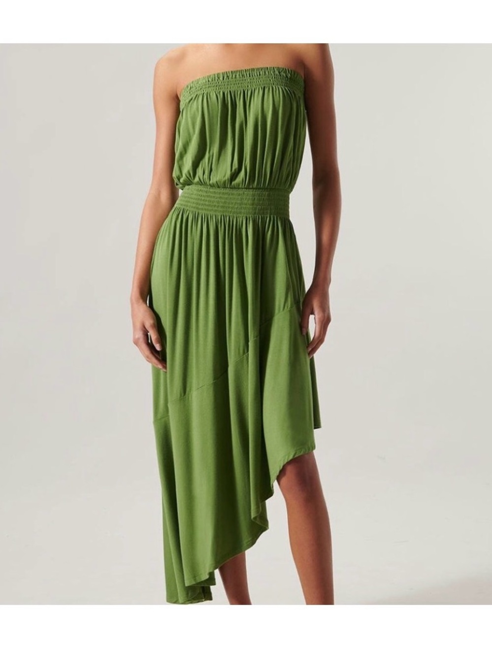 Sugar Lips Strapless hi lo Olive Green Asymmetrical Dress NWT